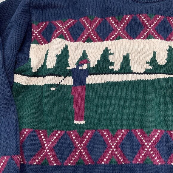 Roundtree & Yorke Sweater Men 2XLarge Blue Red Argyle Golfer Hand Intarsia VTG - Picture 2 of 9